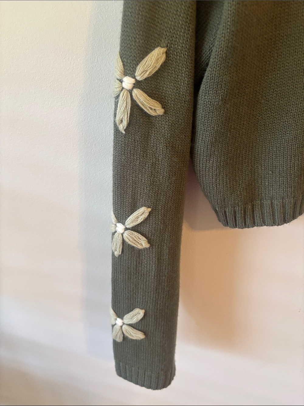 Altar’d State Olive Green Floral-Embroidered Cropped Knit Sweater - Picture 5 of 7
